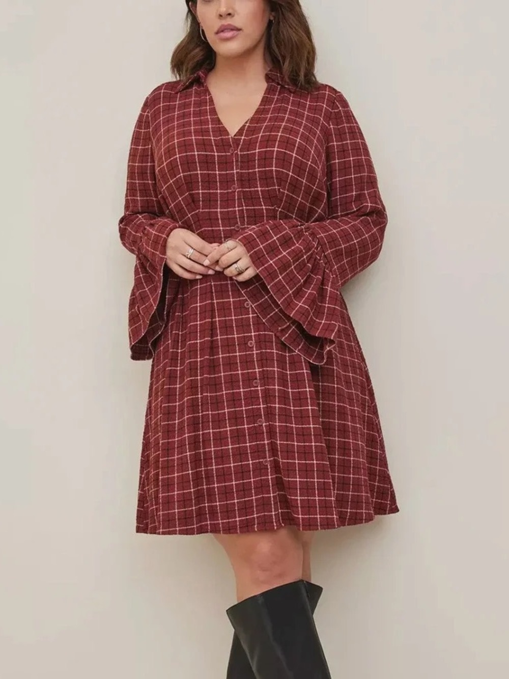 torrid Burgundy Plaid Button-Front Midi Dress